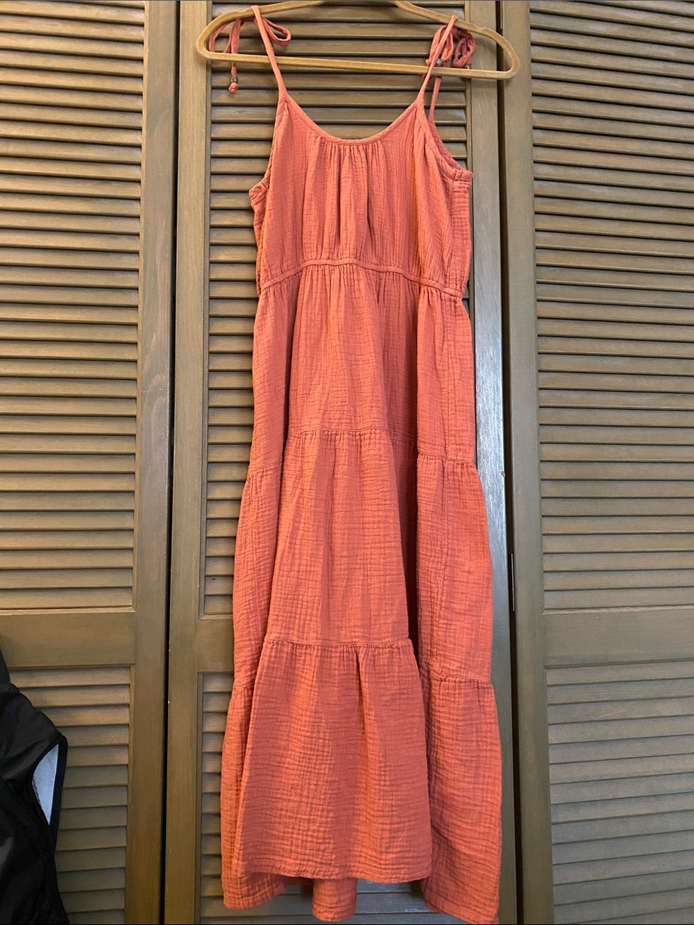 Lucky Brand Coral Tiered Cotton Maxi Dress with Adjustable Ties